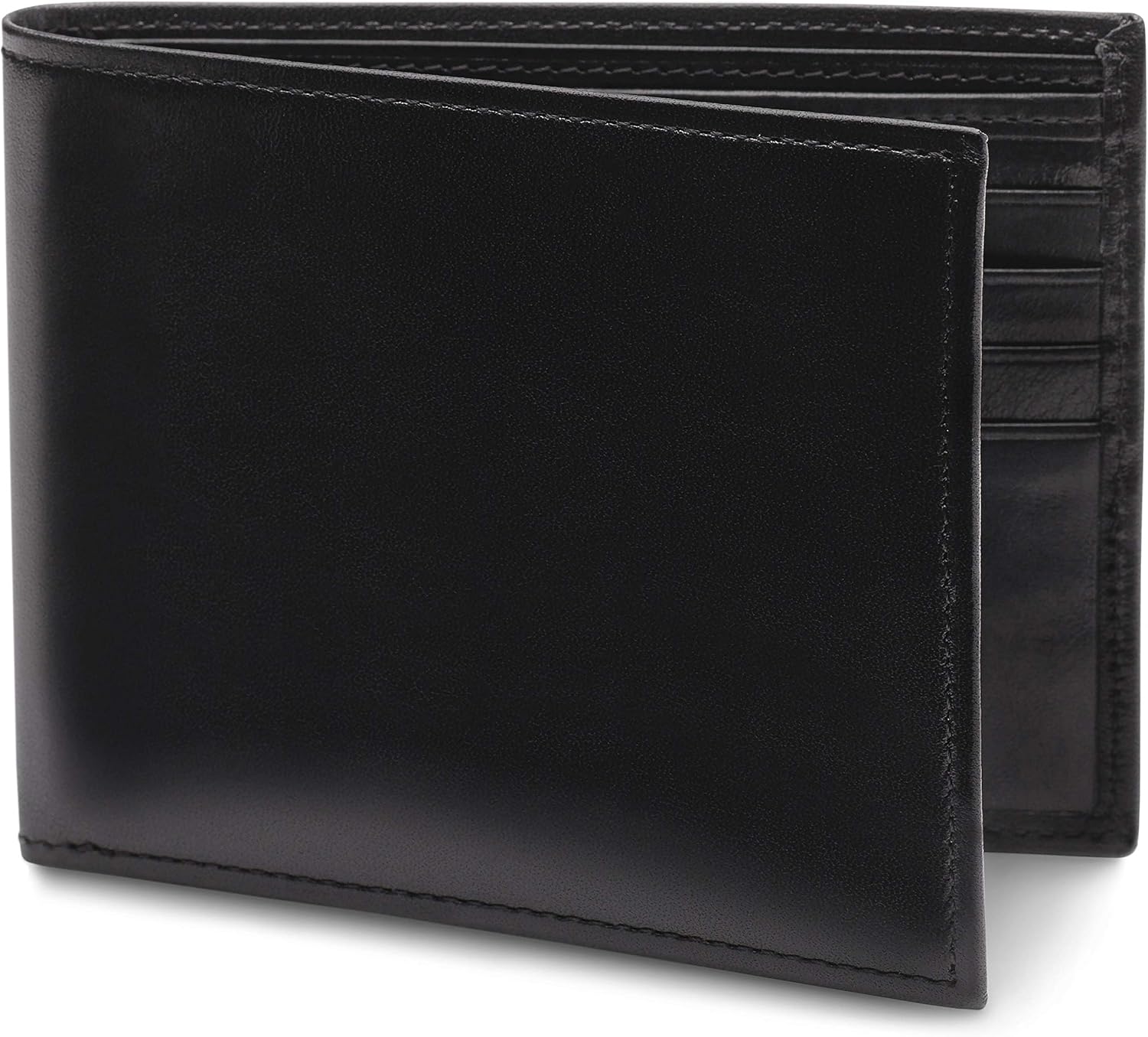 Bosca Men's Leather Wallet - RFID Security Lining - 8 Card Slots - Divided Currency Well - Full Grain Italian Leather with Glossy Finish - Black
