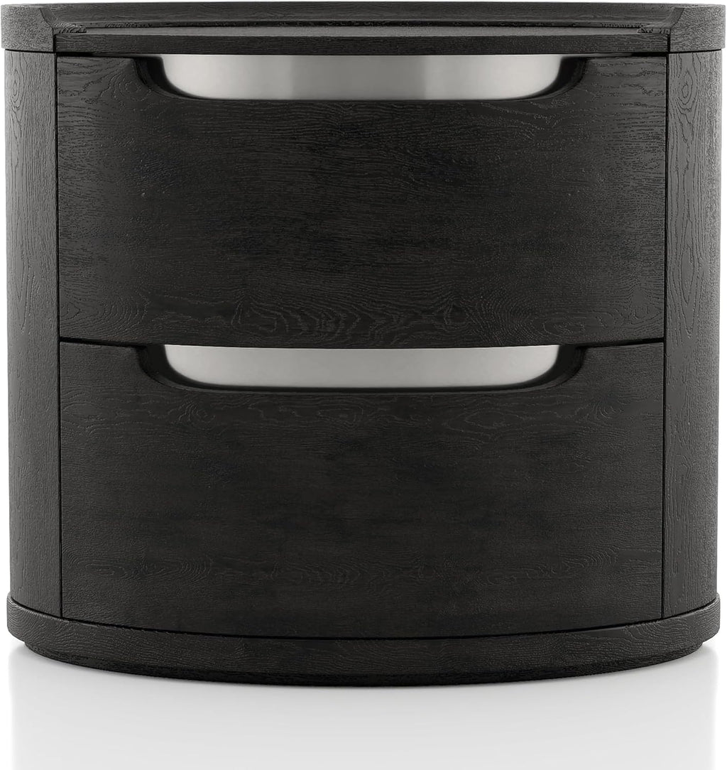 Furniture of America Teada Modern Solid Wood 5-Piece Bedroom Set with Padded Curved Headboard, Oval Nightstand, Felt-Lined Top and UV-Stained Lower Drawers, Box Spring Needed, King, Black