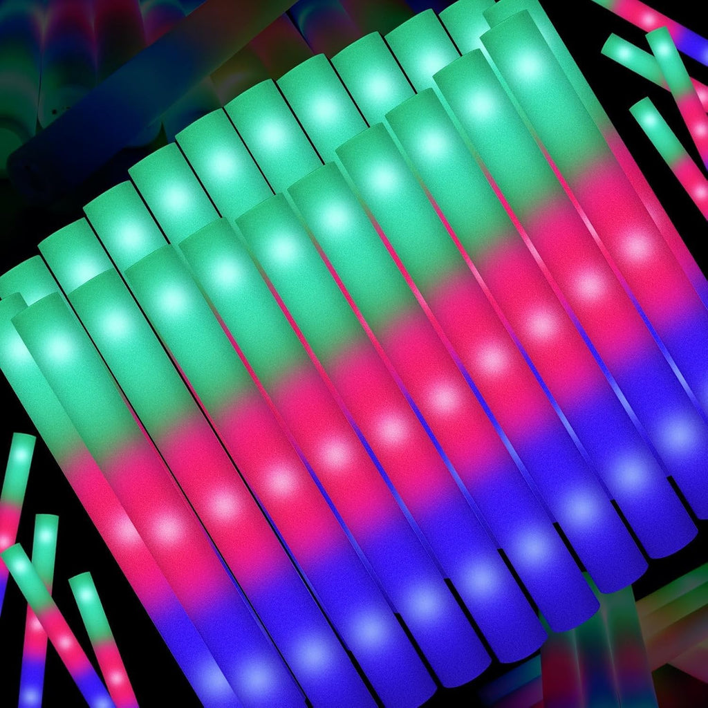 SHQDD 200 PCS LED Foam Sticks, Bulk Glow Sticks, Foam Glow Sticks for Wedding with 3 Modes Colorful Flashing, Glow in the Dark Party Supplies for Wedding, Raves, Concert, Sporting Events