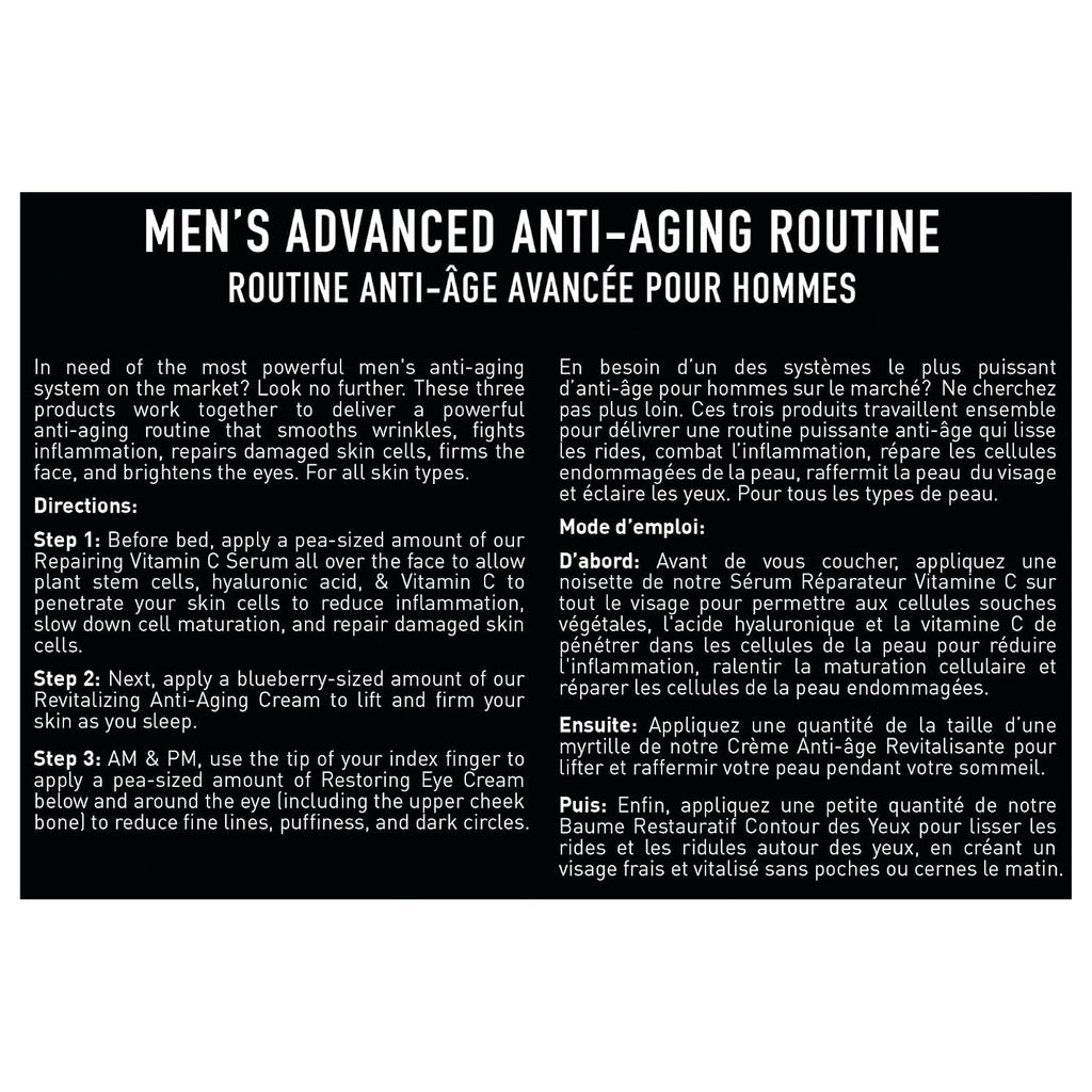 Brickell Men's Advanced Anti-Aging Routine, Night Face Cream, Facial Serum and Eye Cream, With Hyaluronic Acid, Vitamin C, and MSM, Scented, Skin Care Gift Set