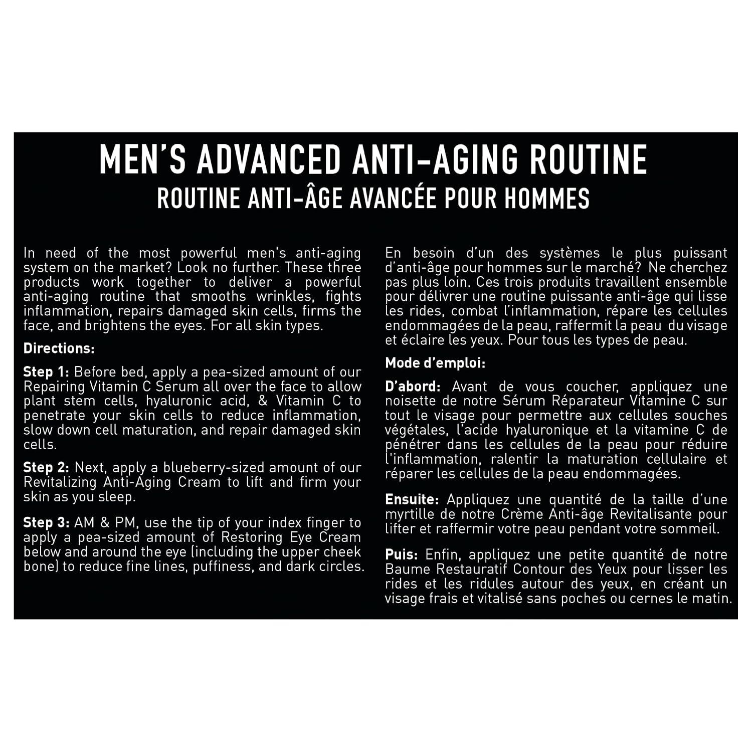 Brickell Men's Advanced Anti-Aging Routine, Night Face Cream, Facial Serum and Eye Cream, With Hyaluronic Acid, Vitamin C, and MSM, Scented, Skin Care Gift Set