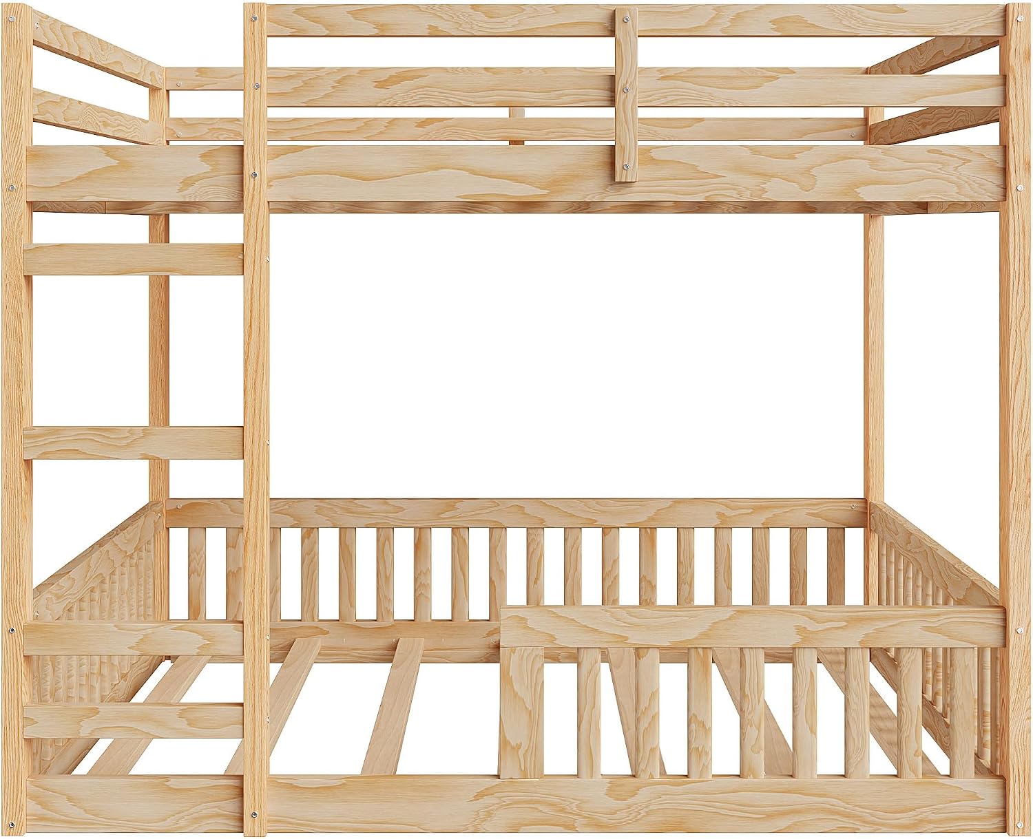Stylish Full Over Full Wood Bunk Bed with Ladder and Guardrails,Ideal for Bedrooms, Guest Rooms, Dormitories, No Box Spring Needed (Natural/FF)