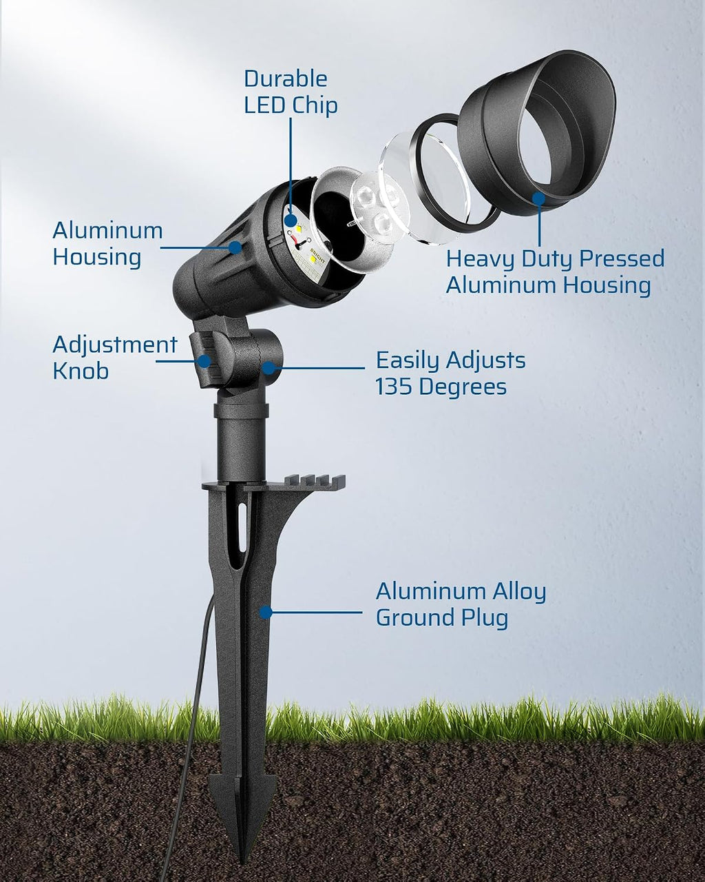 DEWENWILS 12V Landscape Lighting kit, 1x60W Transformer with Timer+8x3.2W Aluminum LED Low Voltage Landscape Spotlight Lights, 100FT Wire+8 Pack Connector for Patio Yard Garden