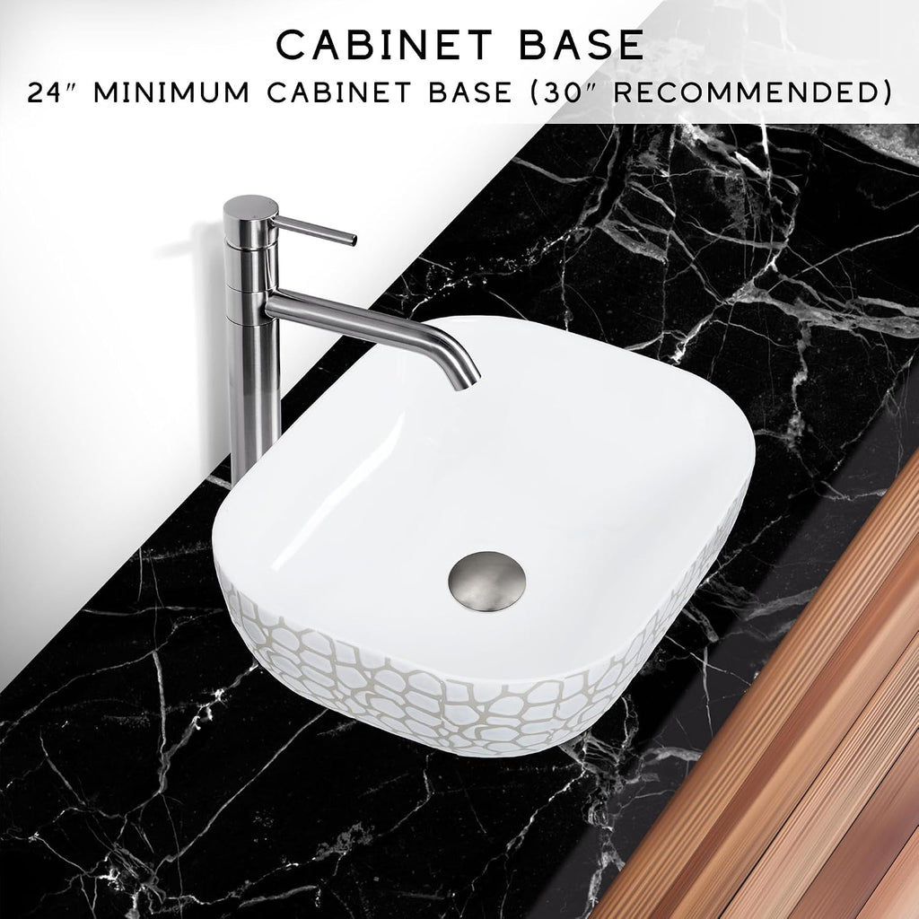 Strictly Sinks 19 Inch Round-Rectangular Gloss White Vessel Sink - Ceramic Countertop Bathroom Sink – Easy to Install Above Counter Luxurious Bathroom Vessel Sink (19-3/4″ W x 16″ L x 6″ H)