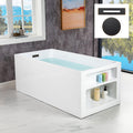 WOODBRIDGE 59' Acrylic Freestanding Bathtub Contemporary Soaking White Tub with Oil Rubbed Bronze Overflow and Drain，BTA0081-ORB-Drain&O