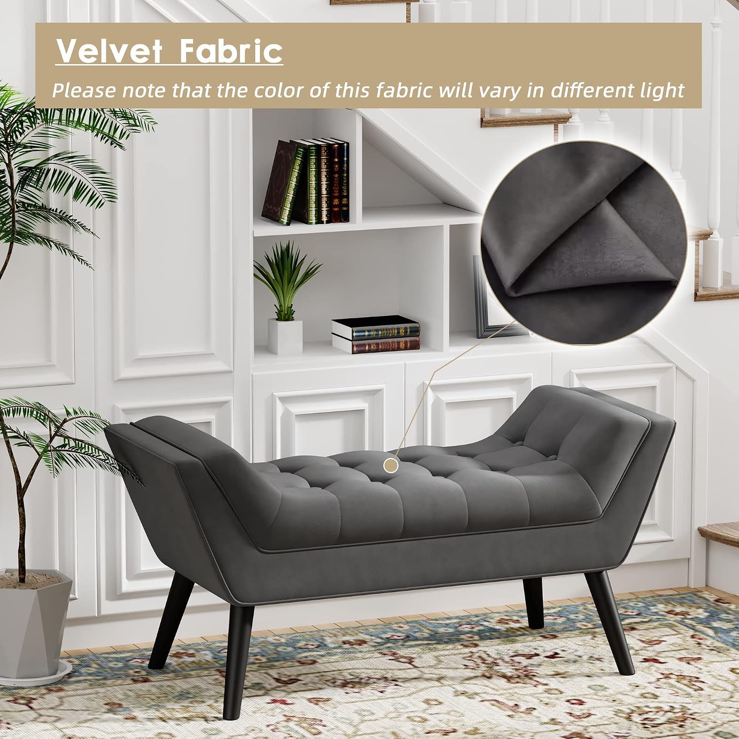 Andeworld Bed Bench Upholstered Tufted Footstool Entryway Ottoman Bench Two Seaters (Dark Gray)