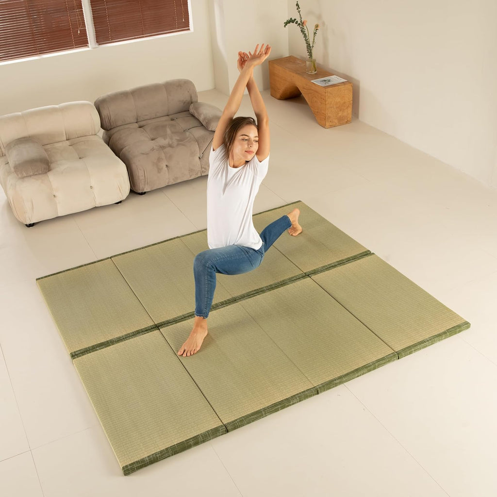 MustMat Tatami Mats Japanese Futon Mattress Portable Folding Mattress Japanese Floor Bed Rush Grass 35.4'x78.7'x1.2' (2 Piece Set)