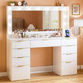 ALEXNUTRE Vanity Desk with Large Mirror and Lights, 45.3in Makeup Vanity with Power Outlet 9 Drawers & Storage, 3 Lighting Color Adjustable, White Vanity Desk for Bedroom