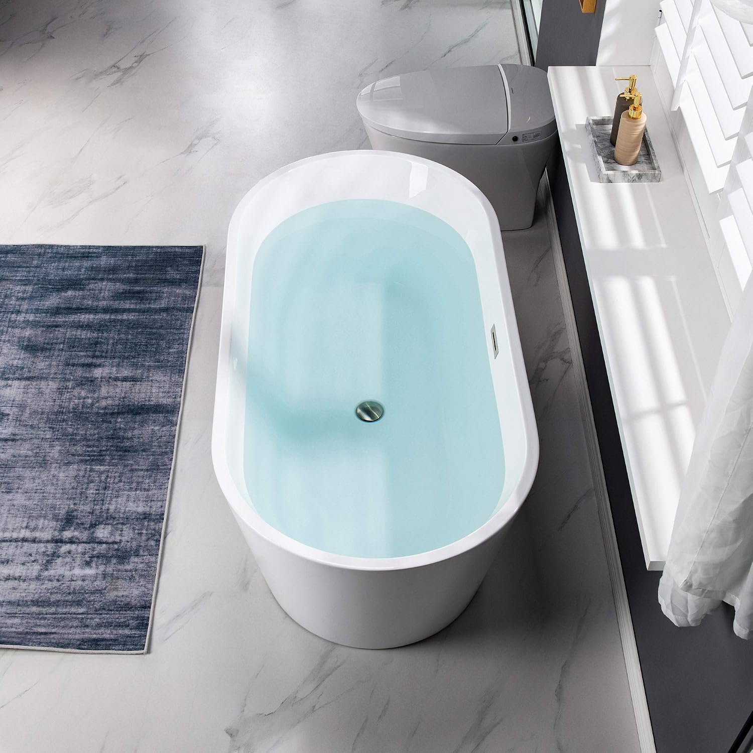 WOODBRIDGE 54' Acrylic Freestanding Bathtub Contemporary Soaking White Tub with Chrome Overflow and Drain,B1702-CH
