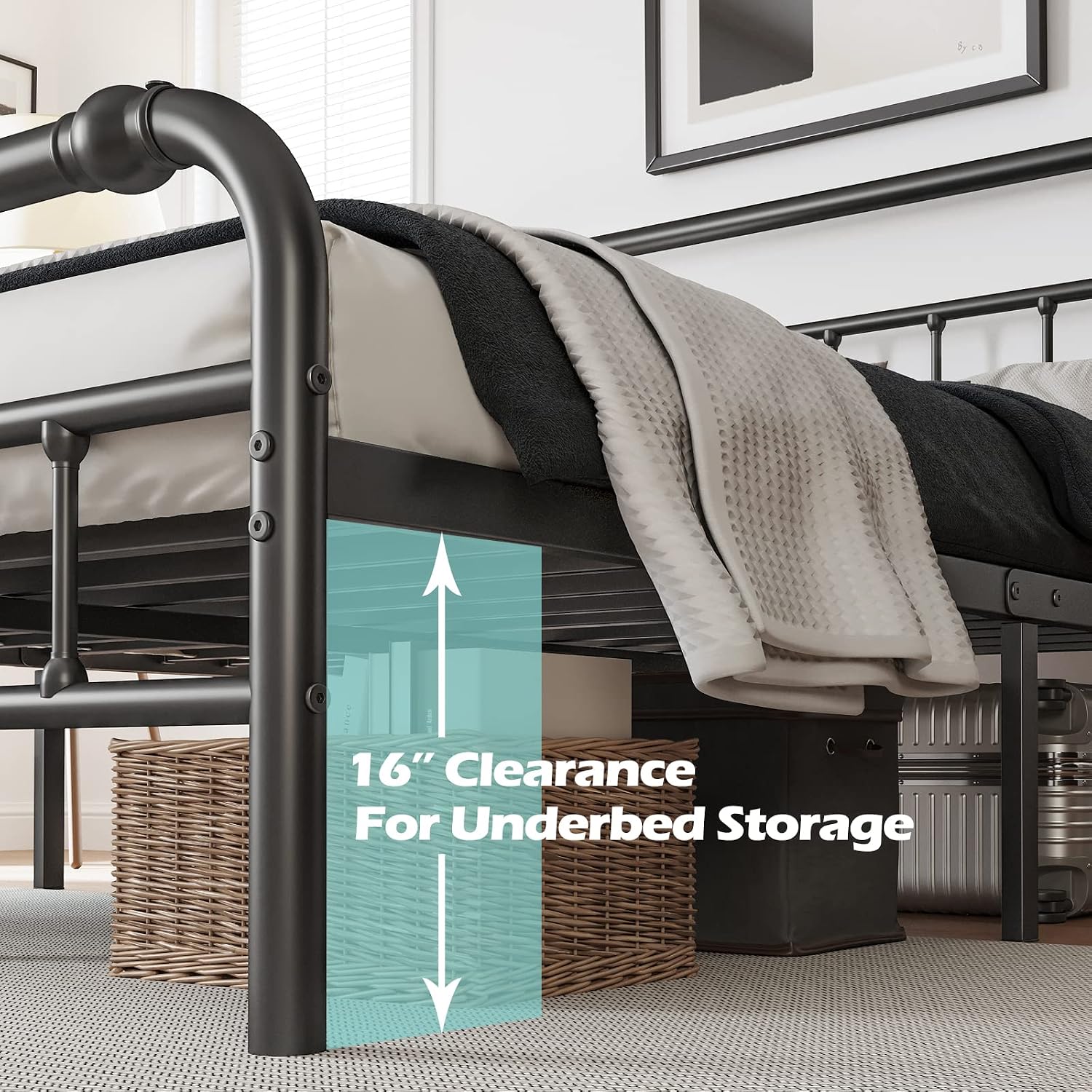 BOSRII Twin XL Bed Frame with Headboard and Footboard, 18 Inches High, 3500 Pounds Heavy Duty Metal Slats Support for Mattress, No Box Spring Needed,Noise-Free, Black