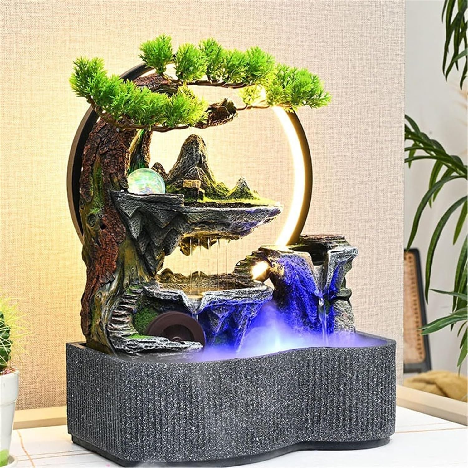 Tabletop Fountain Indoor Water Fountain, Circulating Feature Desktop Feng Shui Wheel Fish Pond Landscaping