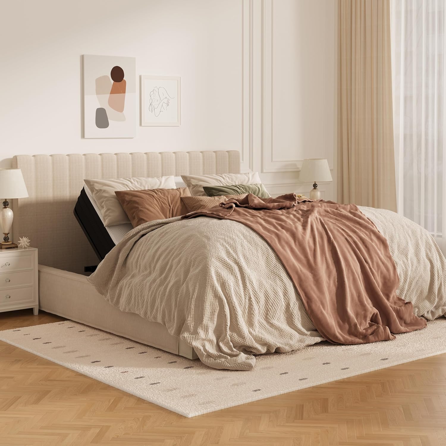 FLEXISPOT Queen Size Adjustable Bed Frame with 12 Inch Gel Memory Foam Mattress, Massage, Viscose from Bamboo, Zero Gravity, Medium Firm, 750 Ibs,Bonus 4-Piece Queen Sheet Set Included.