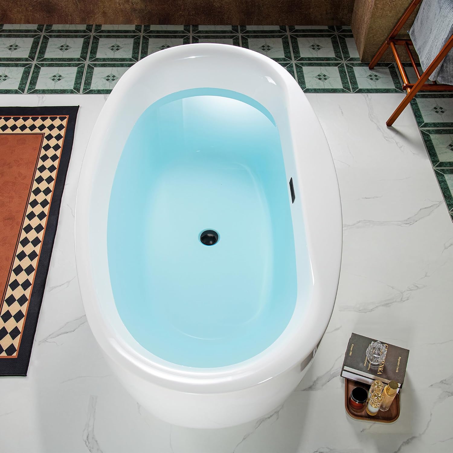 WOODBRIDGE 66' Acrylic Freestanding Bathtub Contemporary Soaking White Tub with Oil Rubbed Bronze Overflow and Drain，B0027-ORB