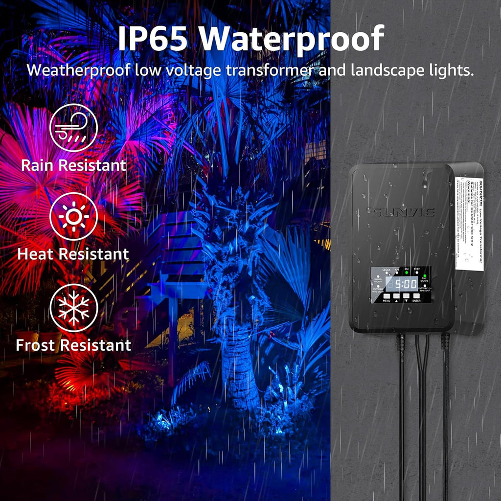 SUNVIE 12 Pack RGBW Color Changing Landscape Lights with 300W Low Voltage Landscape Transformer 12-24V LED Landscape Lighting Kit Waterproof Multicolor Spotlights for Christmas House Yard Tree Garden
