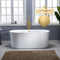 WOODBRIDGE 67' Acrylic Freestanding Bathtub Contemporary Soaking White Tub with Brushed Gold Overflow and Drain，B0101 -BG-Drain &O