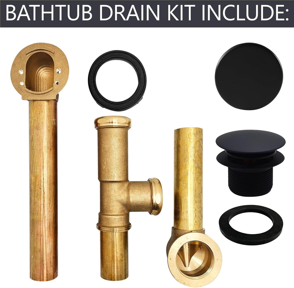 Westbrass A325H-62 14' Brass Bath Waste & Overflow Assembly with European Tip-Toe Drain Plug and Illusionary Faceplate, Matte Black