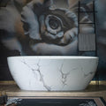 WOODBRIDGE 67' Marble-Pattern Stone Resin Freestanding Soaking Tub, Modern Oval Solid Surface Bathtub with Integrated Slotted Overflow & Drain, Matte Finish, CST0745