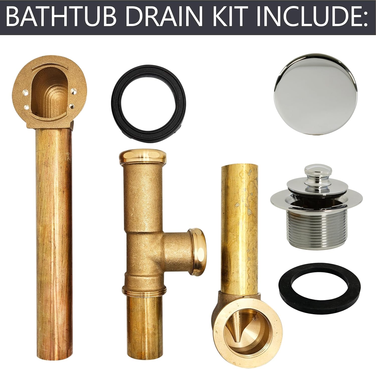 Westbrass A321H-05 14' Brass Bath Waste & Overflow Assembly with Twist & Close Drain Plug and Illusionary Faceplate, Polished Nickel