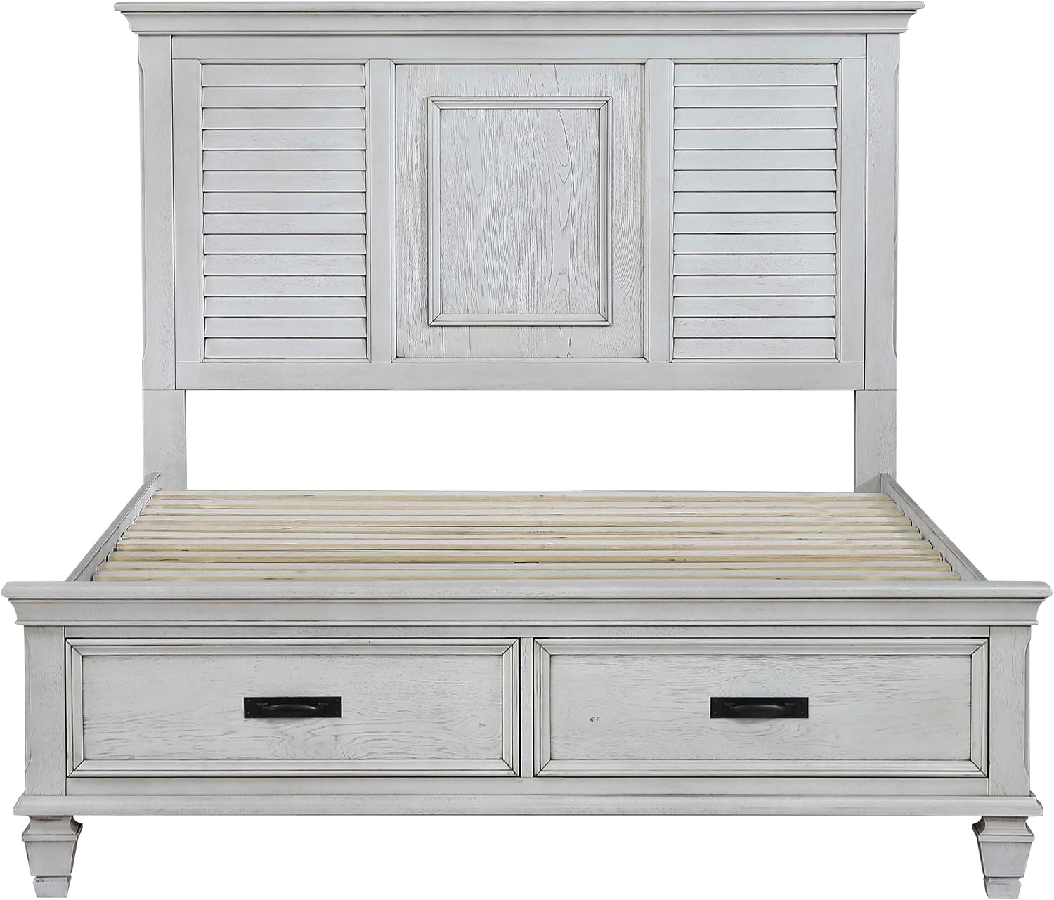Coaster Home Furnishings Franco Farmhouse 4-Piece Bedroom Set Eastern King Size Storage Panel Bed Frame 57-inch Headboard Distressed White 205330KE-S4