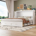 Merax Queen Size Murphy Bed Wall Bed with Drawer and a Set of Sockets & USB Ports, Pulley Structure Design, White