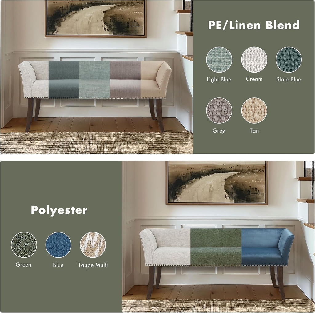Madison Park Accent Bench, Plush Upholstered, Nailhead Trim, & Padded Seat Entryway Bench Small, End of Bed Bench with Back, 49.5' W x 19.25' D x 23' H, Green
