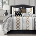 LANCO MODERN LIFESTYLE Black Gold King Comforter Set, 7 Pieces All Season Bedding Sets in a Bag with Geometric Terry Embroidered Comforter, Bed Skirt, Pillow Shams and Decorative Pillows