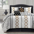LANCO MODERN LIFESTYLE Black Gold California King Comforter Set, 7 Pieces All Season Bedding Sets in a Bag with Geometric Terry Embroidered Comforter, Bed Skirt, Pillow Shams and Decorative Pillows