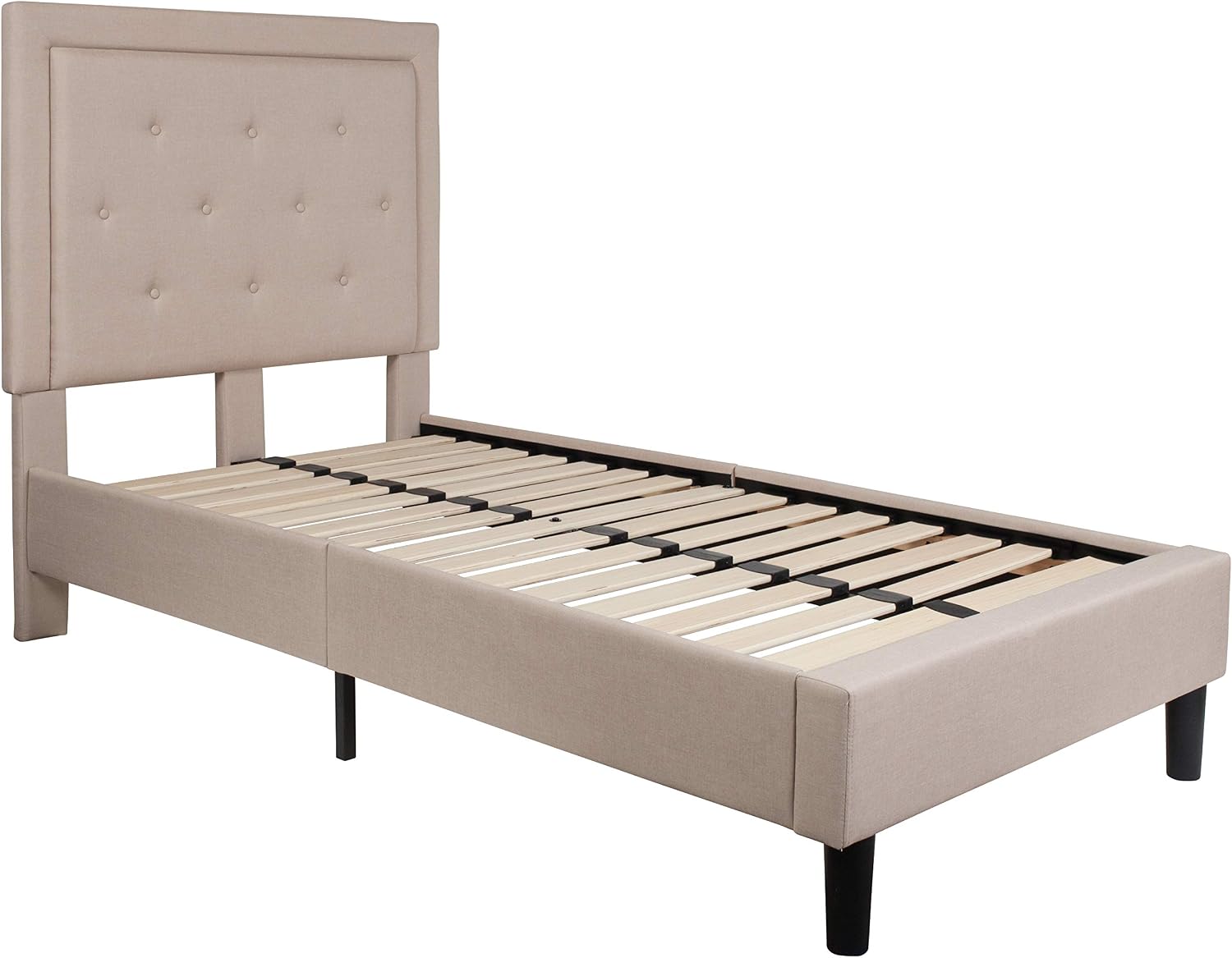 Flash Furniture Roxbury Twin Size Tufted Upholstered Platform Bed in Beige Fabric