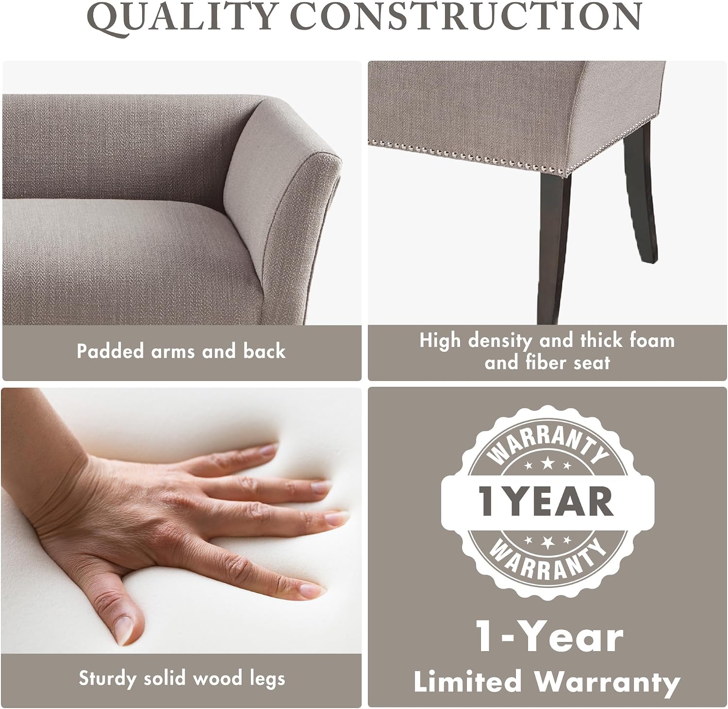 Madison Park Accent Bench, Upholstered with Nailhead Trim, & Padded Seat Entryway Bench Small, End of Bed Bench with Back, 49.5' W x 19.25' D x 23' H, Grey