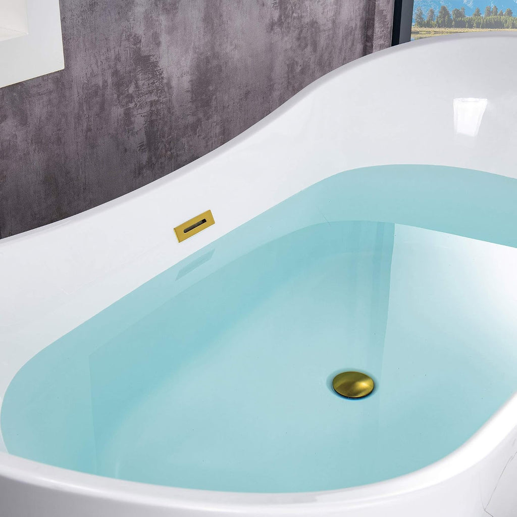 WOODBRIDGE 71'Freestanding White Acylic Soaking Bathtub with Brushed Gold Drain and Overflow,BTA1517 -BG-Drain &O