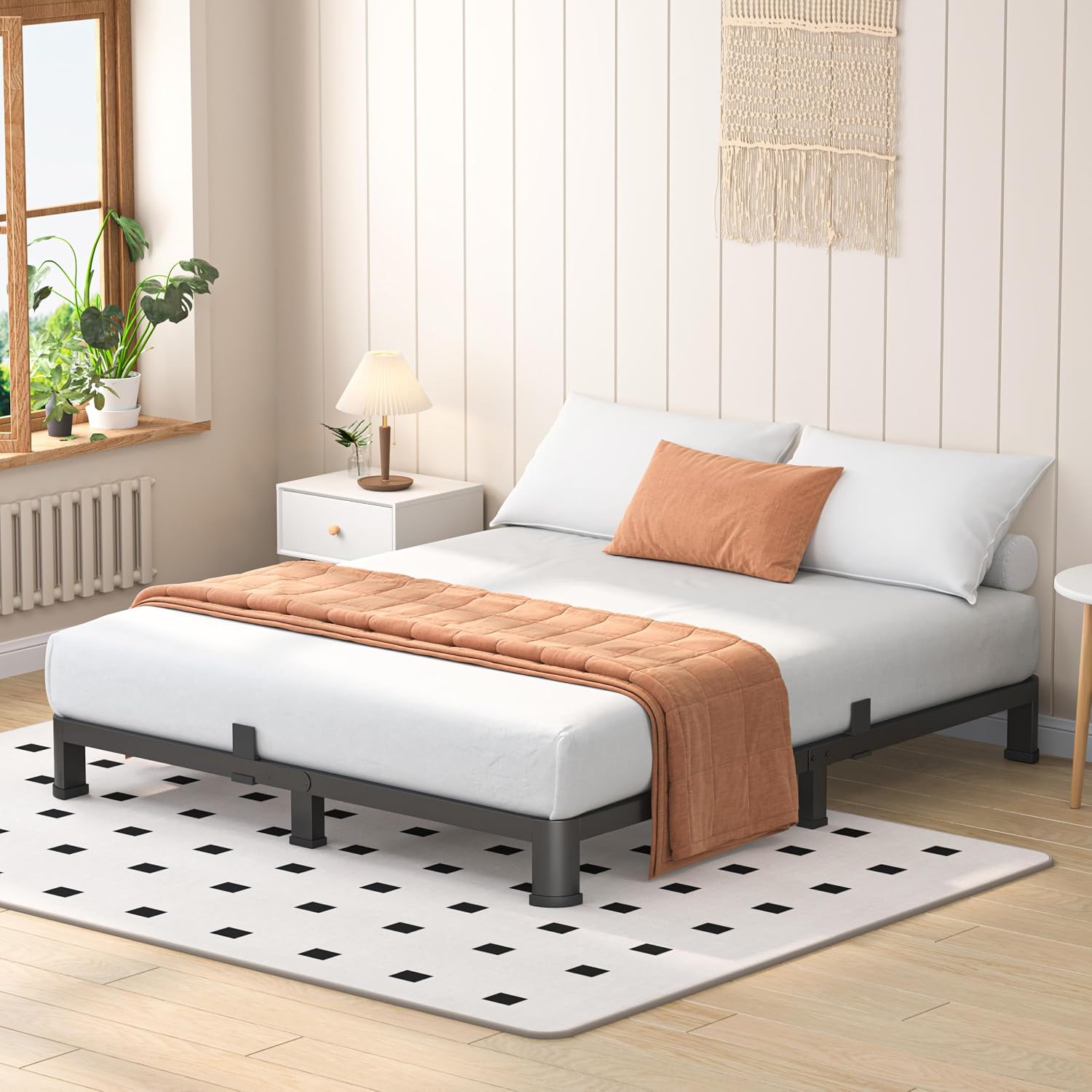 VIPSHOW 4 Inch Queen Heavy Duty 3500 lbs Bed Frame with Round-Corner Legs & Anti-Squeak Design – Quick Assembly Metal Platform, No Box Spring Needed