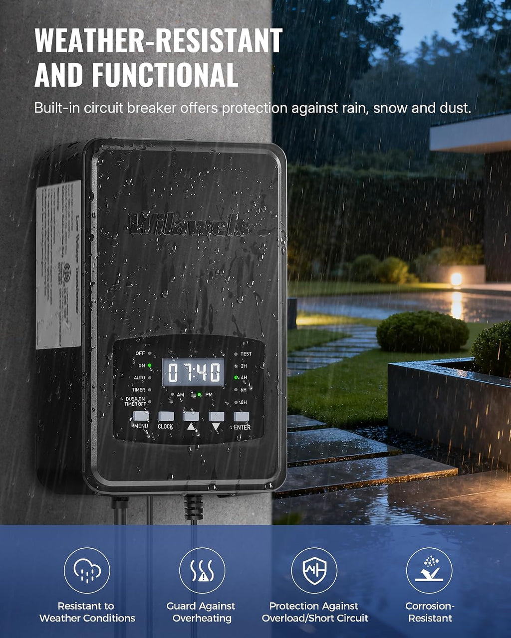 500W Low Voltage Landscape Transformer, Weatherproof Outdoor Low Voltage Transformer, 120V AC to 12/14V AC, Landscape Lighting Transformer with Timer and Photocell Sensor, ETL Listed D14LT06