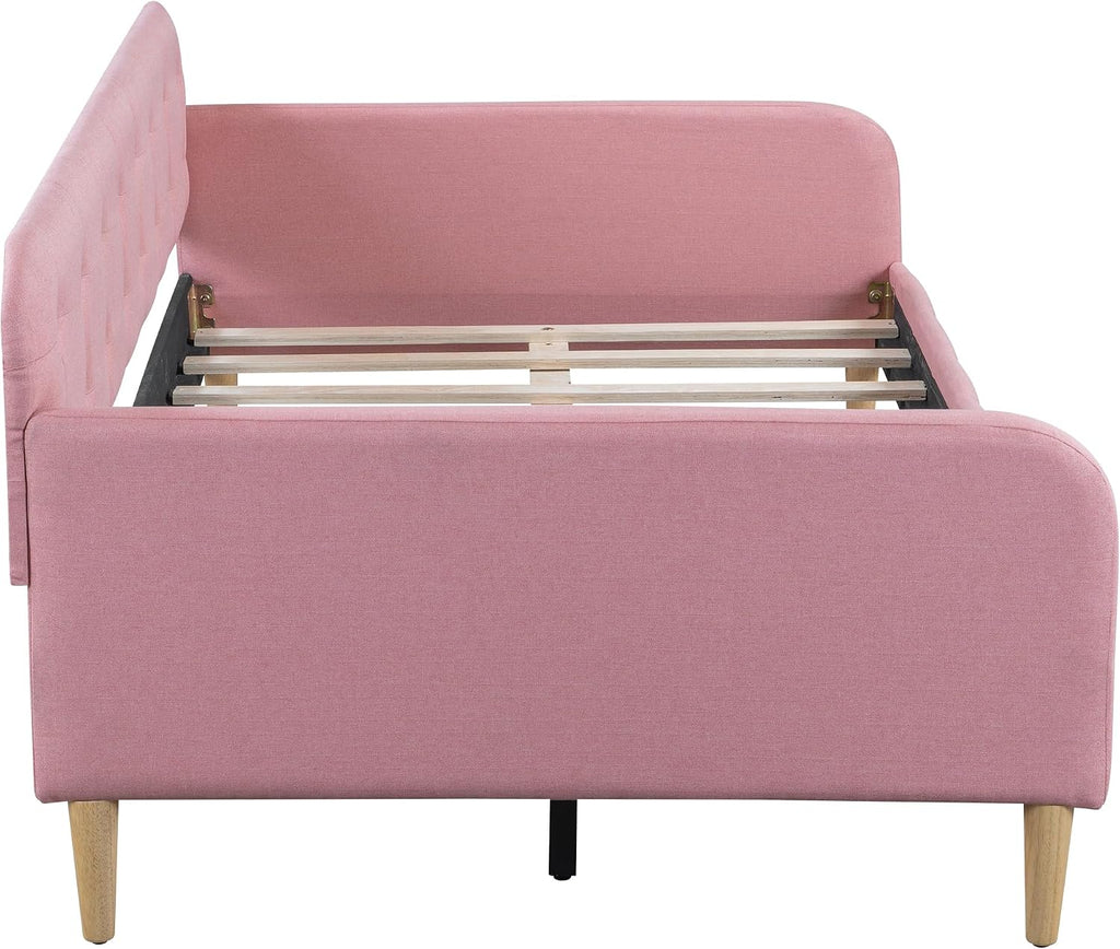 Merax 79' Twin Size Linen Upholstered Daybed with 4 Wood Legs, Pink