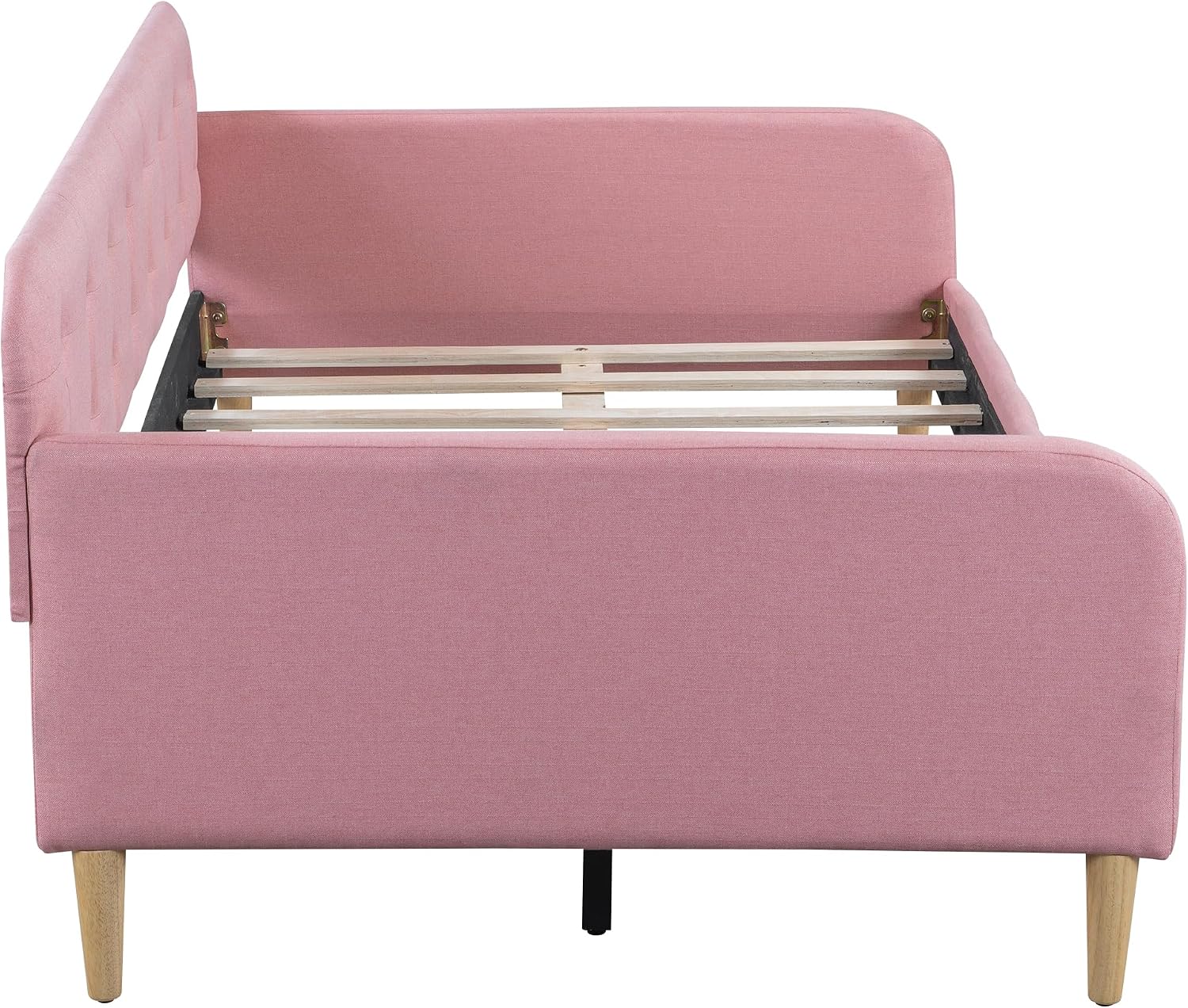 Merax 79' Twin Size Linen Upholstered Daybed with 4 Wood Legs, Pink