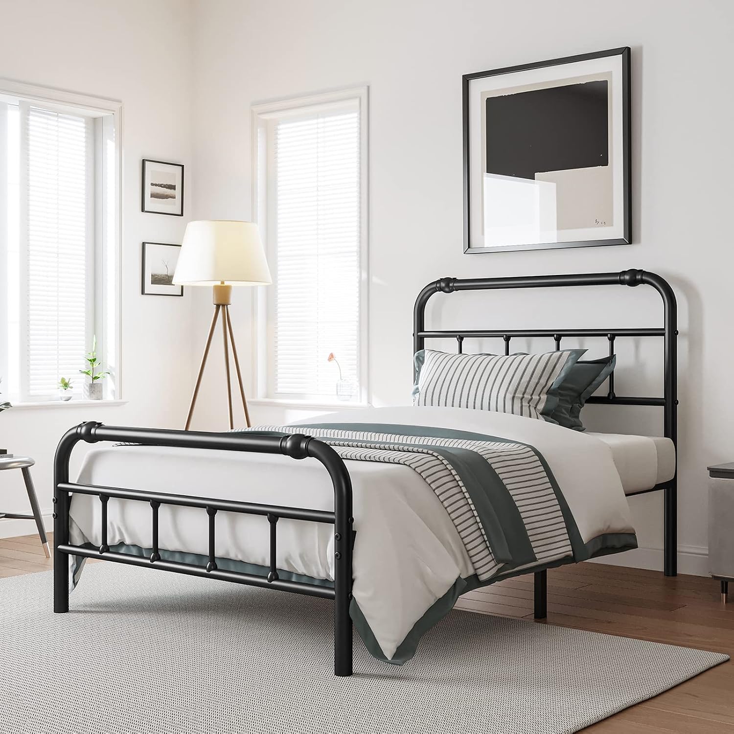 BOSRII Twin XL Bed Frame with Headboard and Footboard, 18 Inches High, 3500 Pounds Heavy Duty Metal Slats Support for Mattress, No Box Spring Needed,Noise-Free, Black
