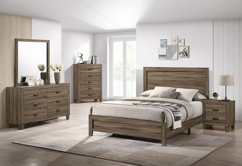 Best Quality Furniture Dark Walnut Wood Panel Bed in Eastern King (King) Size
