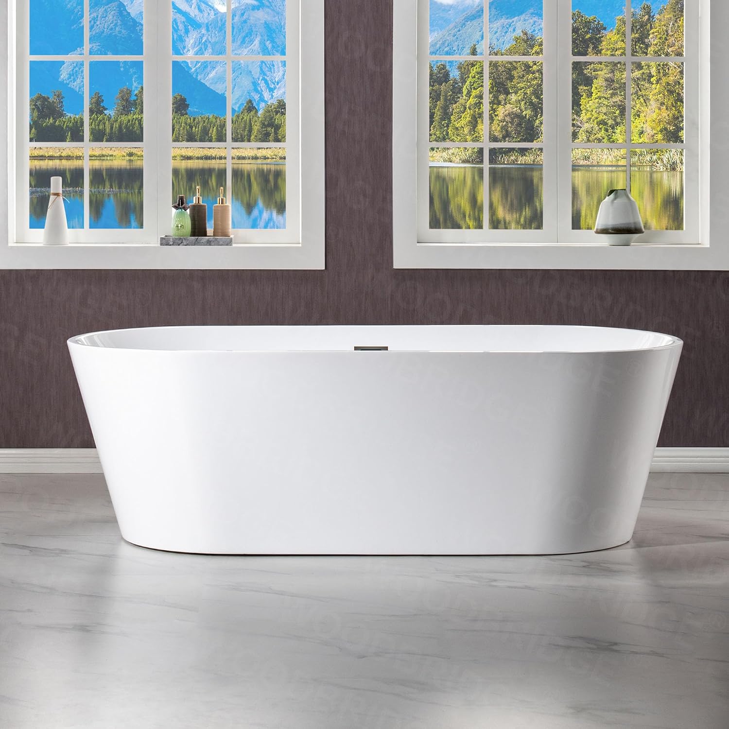 WOODBRIDGE 71' Acrylic Freestanding Bathtub Contemporary Soaking White Tub with Oil-Rubbed Bronze Overflow and Drain,White,B1701 ORB