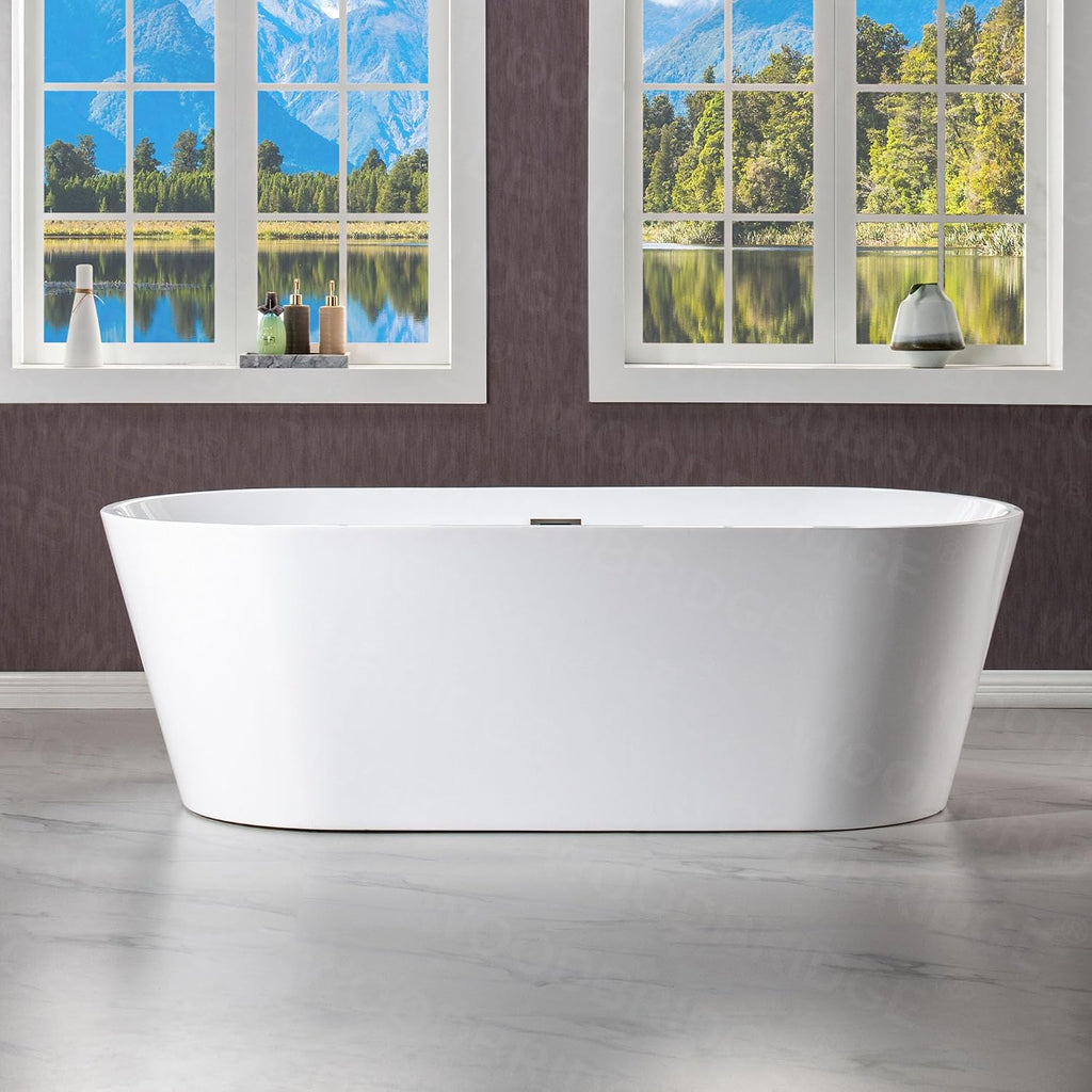 WOODBRIDGE 71' Acrylic Freestanding Bathtub Contemporary Soaking White Tub with Oil-Rubbed Bronze Overflow and Drain,B1701-ORB