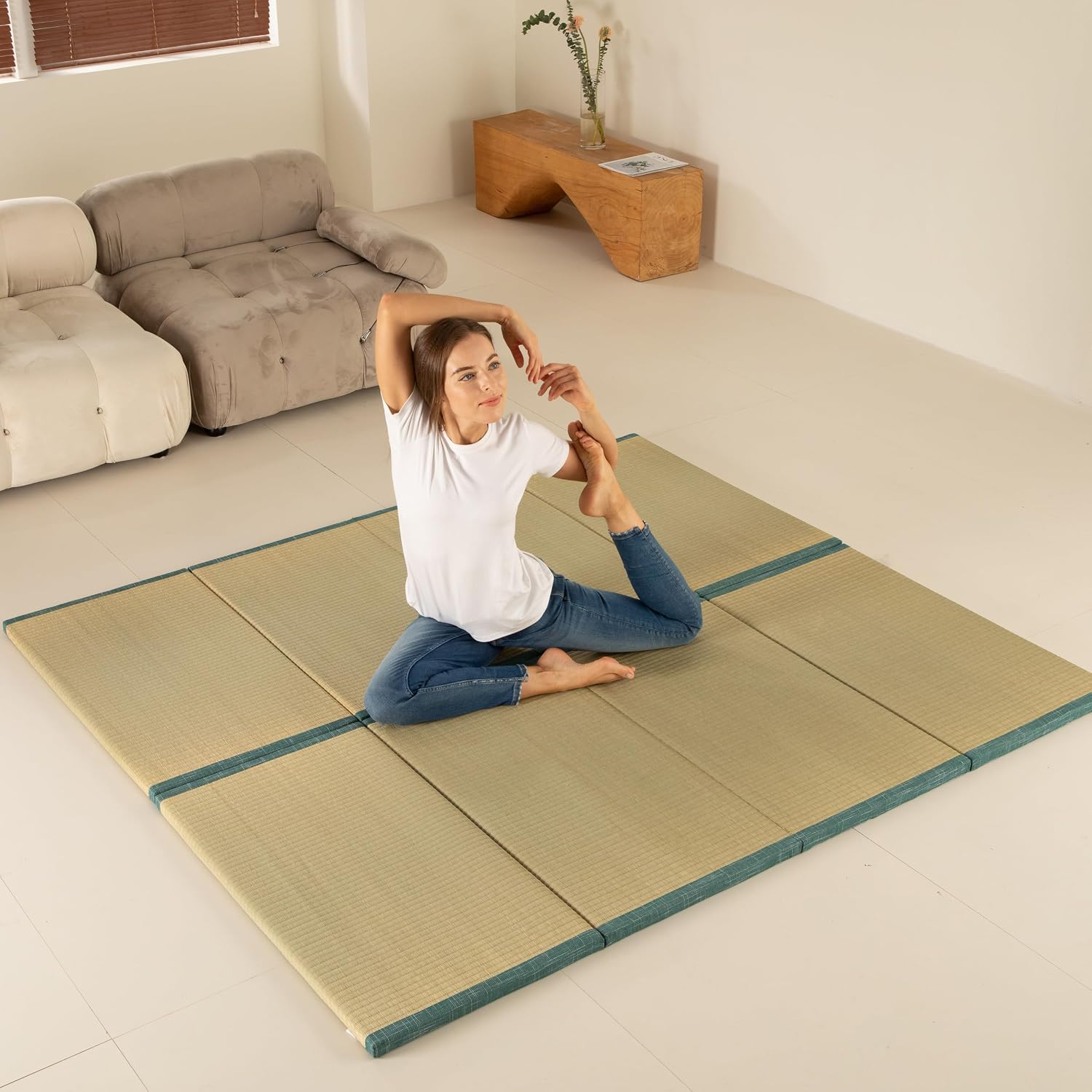 MustMat Japanese Floor Mattress Foldable Tatami Mats Folding Tatami Futon Mattress Rush Grass Floor Bed 35.4'x78.7'x1.2'(2 Piece Set)