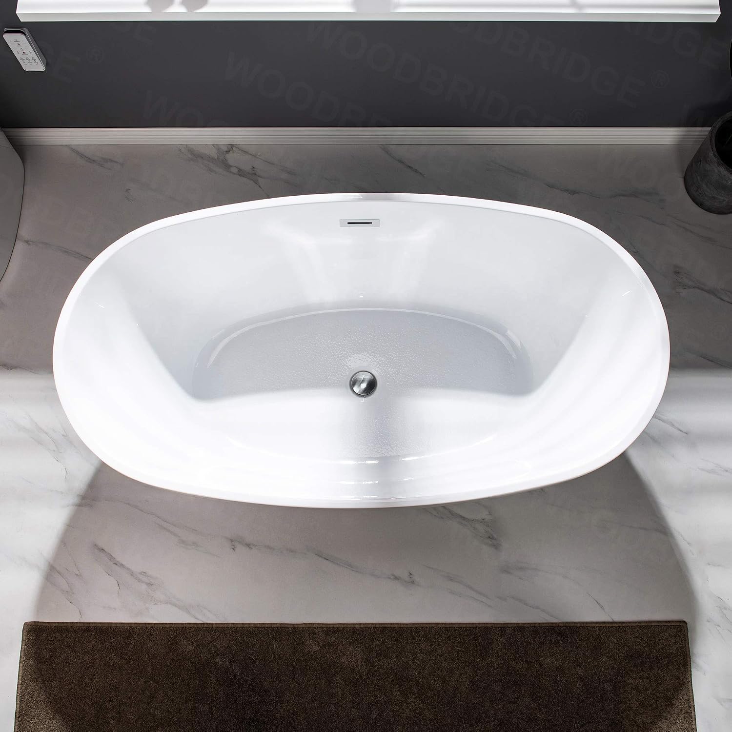 WOODBRIDGE 59' Freestanding White Acylic Soaking Bathtub with Chrome Drain and Overflow,BTA1518 -C-Drain &O