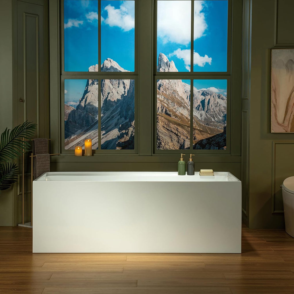 WOODBRIDGE 66-7/8' L x 31-1/2' W Freestanding Contemporary Soaking Bathtub with Oil-Rubbed Bronze Drain & Overflow, White, B6710-ORB