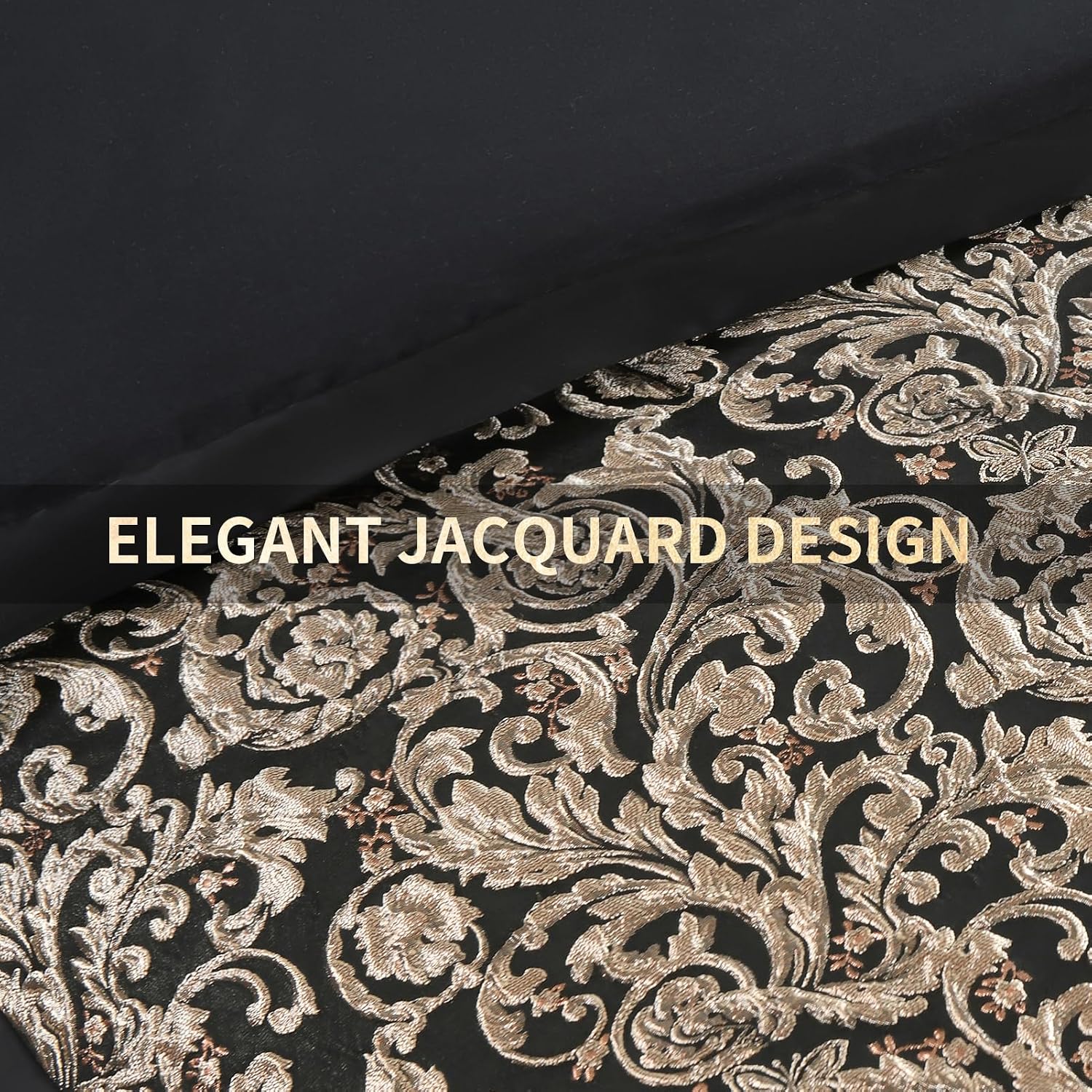 Bedduvit Luxury 7 Piece King Comforter Set - Vintage Elegant Floral Jacquard Black and Gold Bed in Bag King, Chic Stripe Botanical Patchwork Thick Bedding Set with Bed Skirt, Decorative Pillows, Shams