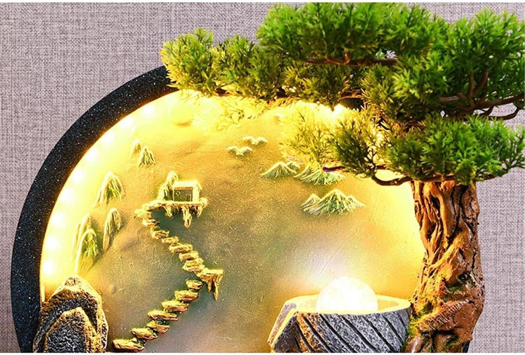 Tabletop Fountain Rockery Tabletop Waterfall Fountain – Resin Indoor Desk Fountain Décor for Bedroom Office