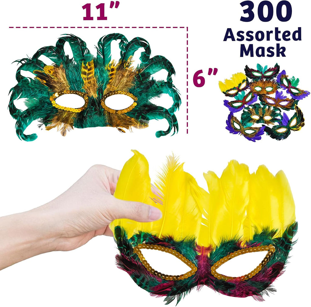 Bedwina Bulk Mardi Gras Masks 12/50/300Pcs - Carnival Masquerade for Women, Men, Kids Party Costume, Mardi Gras Decorations