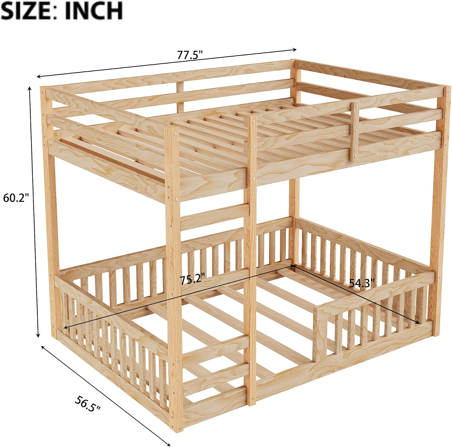 Stylish Full Over Full Wood Bunk Bed with Ladder and Guardrails,Ideal for Bedrooms, Guest Rooms, Dormitories, No Box Spring Needed (Natural/FF)