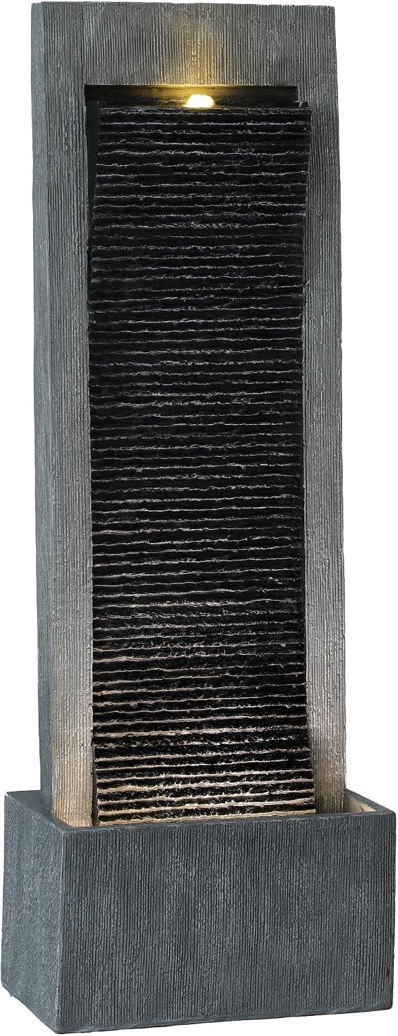 49.6' H Waterfall Fountains Outdoor Garden - Water Fountains and Waterfalls Outside, Large Indoor Floor Standing Resin Fountain Features W/Pump LED Light Cobbles for Patio, Home Art Decor