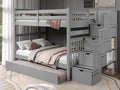 Bedz King Stairway Bunk Beds Full Over Full, 4 Step Drawers, Full Trundle, Gray