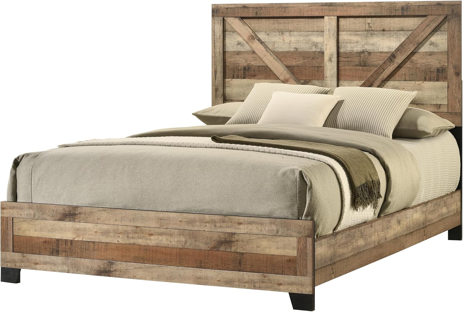 Kings Brand Furniture Biloxi Farmhouse Classic 5-Piece Bedroom Set - Bed Frame with Headboard, Dresser, Mirror and 2 Nightstand (Queen)