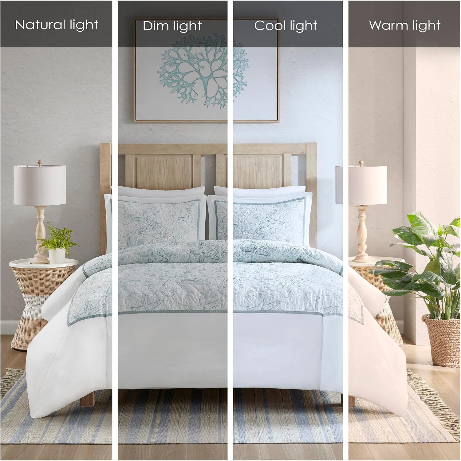 Harbor House 100% Cotton Duvet Cover, Embroidered Coastal Seashells, Starfish Duvet Cover Set – Light Weight Bed Comforter Covers, Maya Bay White Blue King/Cal King (106'x90') 3 Piece