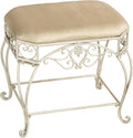 Touch of Class Aldabella Traditional Upholstered Vanity Bench | Creamy Gold | Cushion is Polyester | Handcrafted Metal | Chairs for Makeup, Bathroom | Elegant Accent Furniture